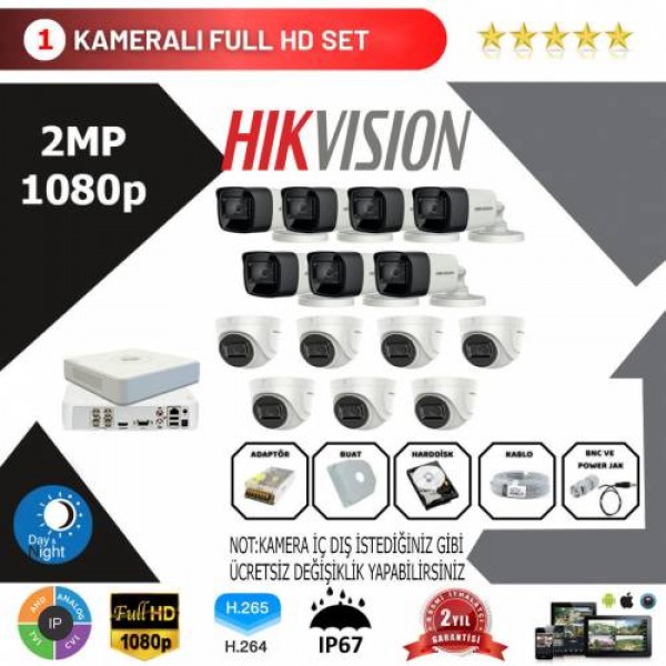 Hikvision 14'lü Set 2 Mp 1080p Hd Kamera Sistemi…