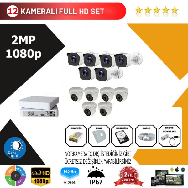 Hilook 12'li Set 2Mp 1080p Hd Kamera Sistemi…