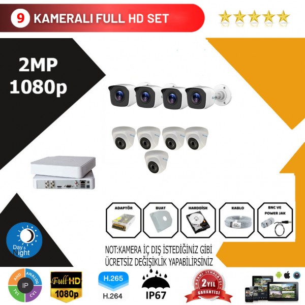 Hilook 9'lu Set 2Mp 1080p Hd Kamera Sistemi…