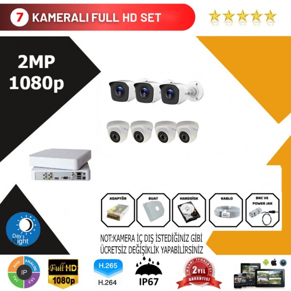 Hilook 7'li Set 2Mp 1080p Hd Kamera Sistemi…