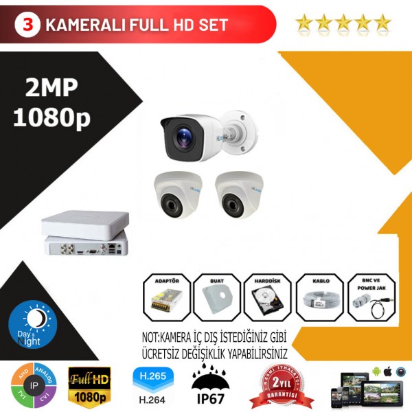 Hilook 3'lü Set 2Mp 1080p Hd Kamera Sistemi…