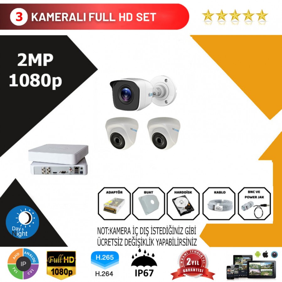 Hilook 3'lü Set 2Mp 1080p Hd Kamera Sistemi