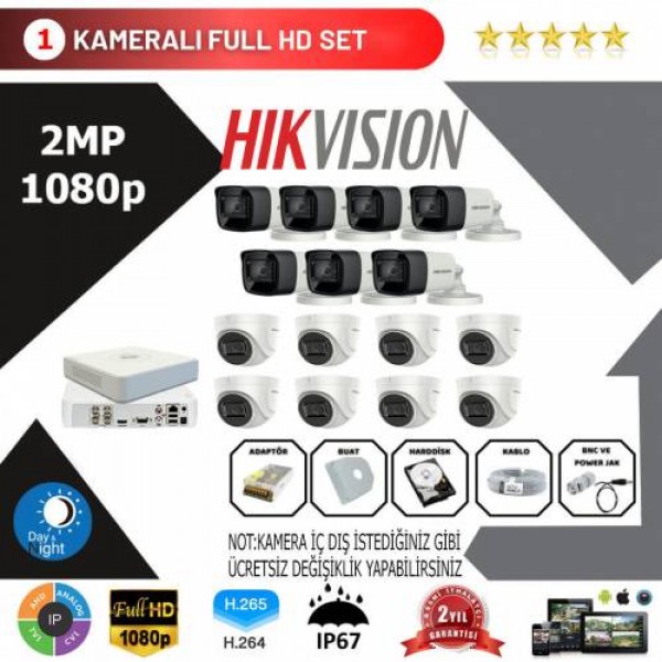 Hikvision 15'li Set 2 Mp 1080p Hd Kamera Sistemi…