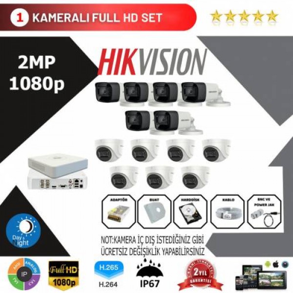 Hikvision 13'lü Set 2 Mp 1080p Hd Kamera Sistemi…