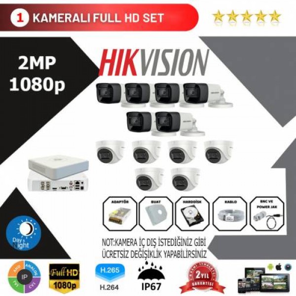 Hikvision 12'li Set 2 Mp 1080p Hd Kamera Sistemi…