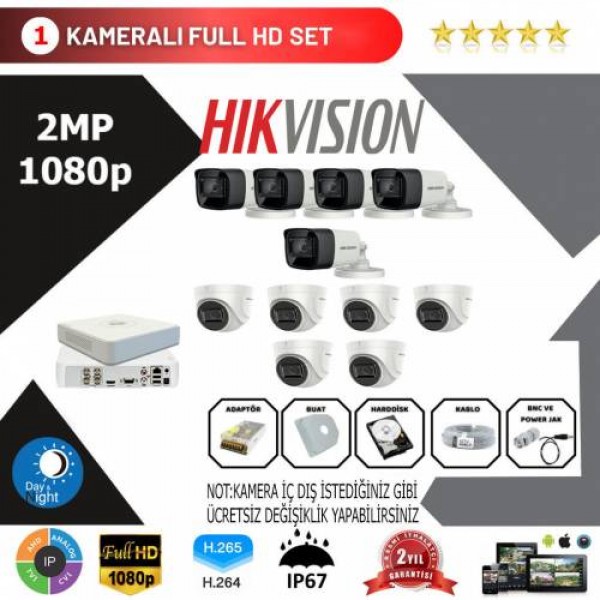 Hikvision 11'li Set 2 Mp 1080p Hd Kamera Sistemiv…