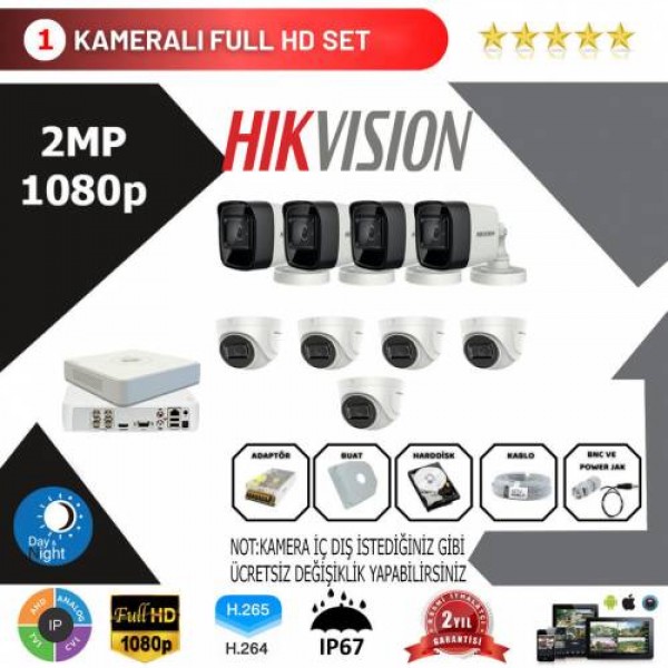 Hikvision 9'lu Set 2 Mp 1080p Hd Kamera Sistemi…