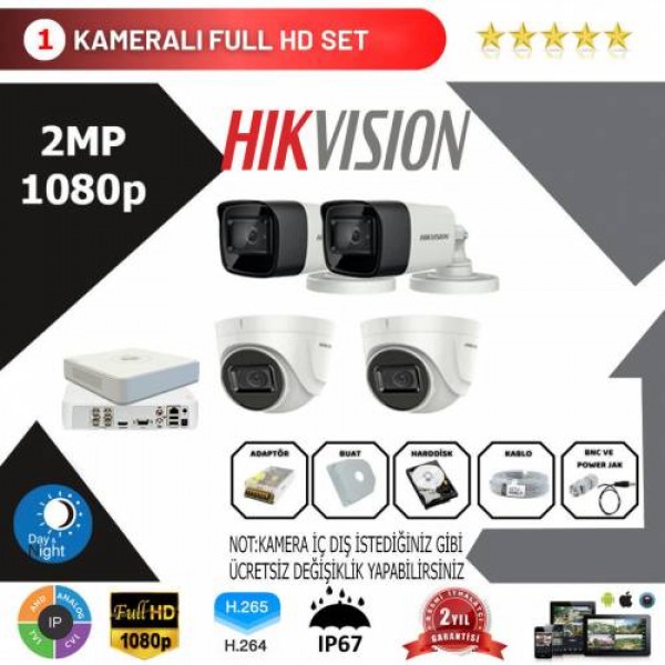 Hikvision 4'lü Set 2 Mp 1080p Hd Kamera Sistemi…