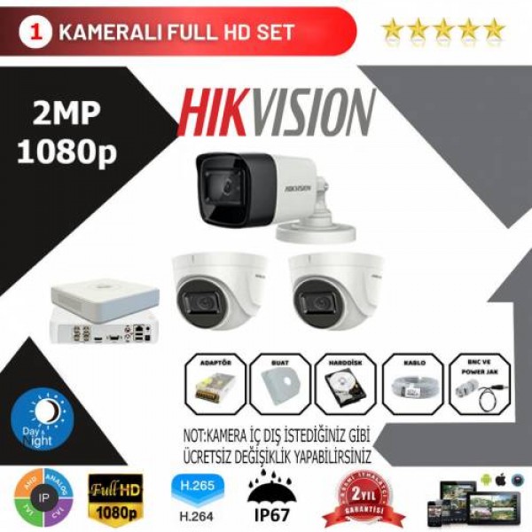 Hikvision 3'lü Set 2 Mp 1080p Hd Kamera Sistemi…