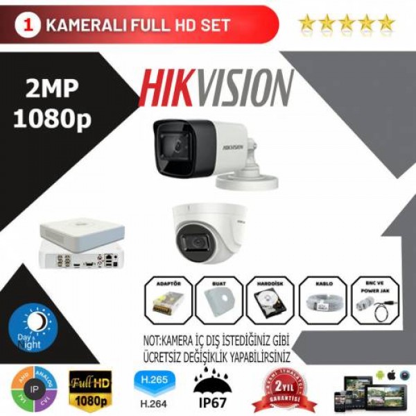 Hikvision 2'li Set 2 Mp 1080p Hd Kamera Sistemi…