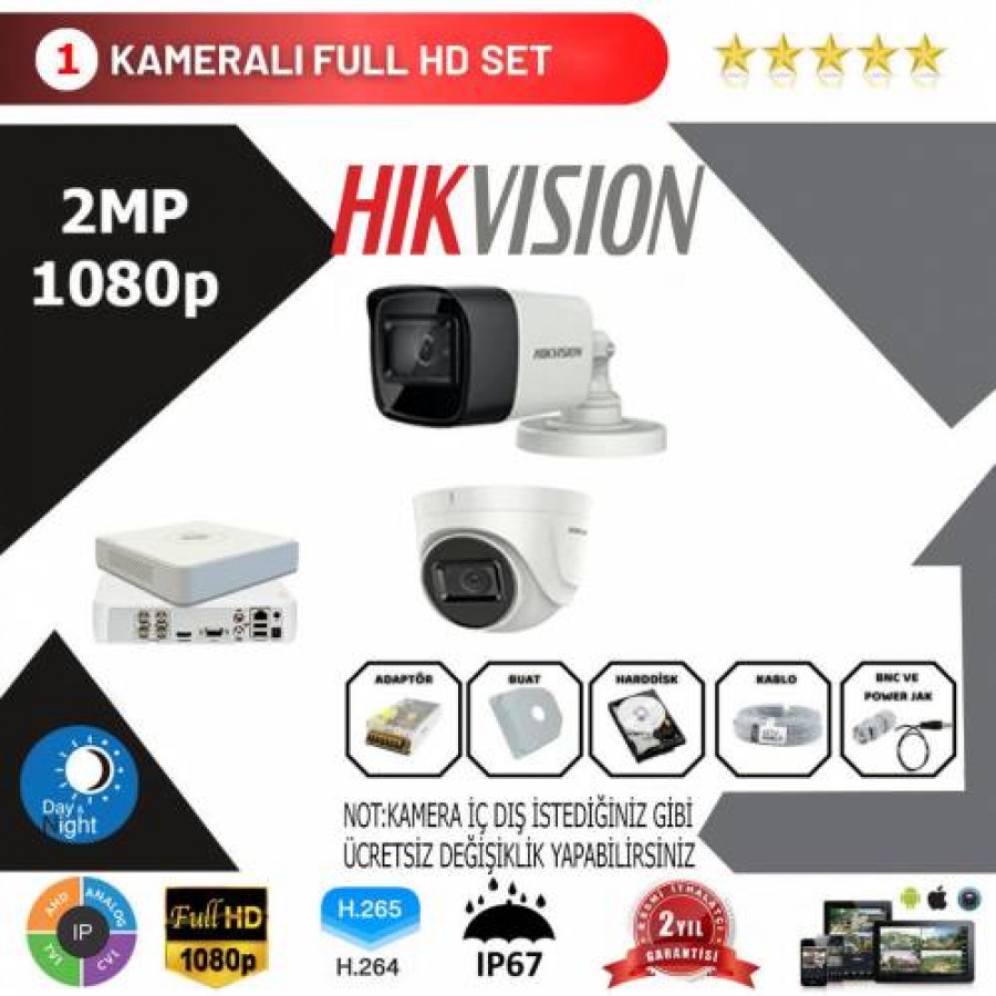 Hikvision 2'li Set 2 Mp 1080p Hd Kamera Sistemi