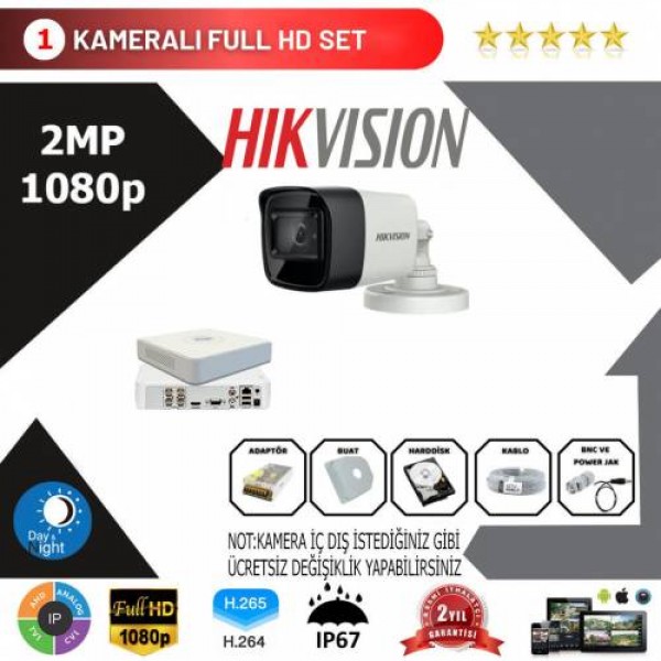 Hikvision 1'li Set 2 Mp 1080p Hd Kamera Sistemi…