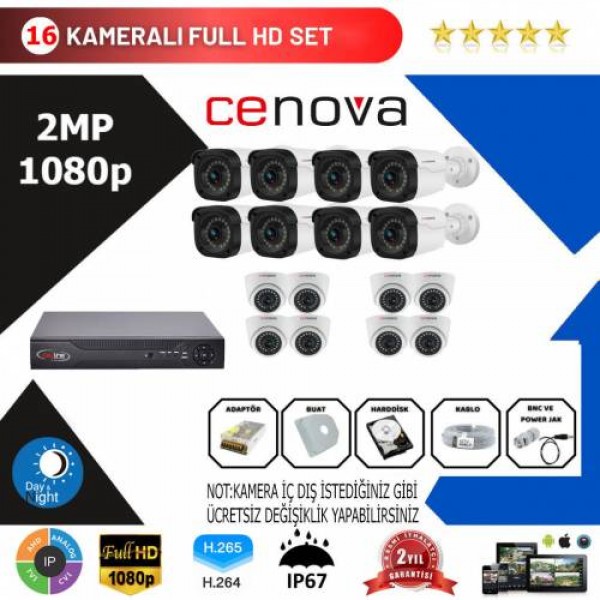 Cenova 16'lı Set 2 Mp 1080p Hd Kamera Sistemi…