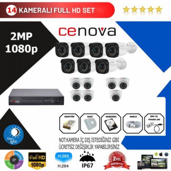 Cenova 14'lü Set 2 Mp 1080p Hd Kamera Sistemi…