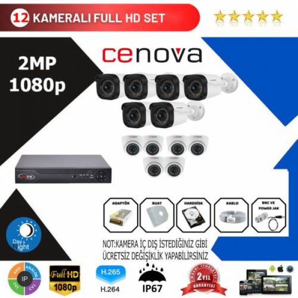 Cenova 12'li Set 2 Mp 1080p Hd Kamera Sistemi…