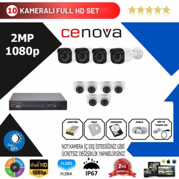 Cenova 10'lu Set 2 Mp 1080p Hd Kamera Sistemi