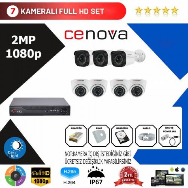 Cenova 7'li Set 2 Mp 1080p Hd Kamera Sistemi…