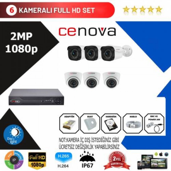 Cenova 6'lı Set 2 Mp 1080p Hd Kamera Sistemi…