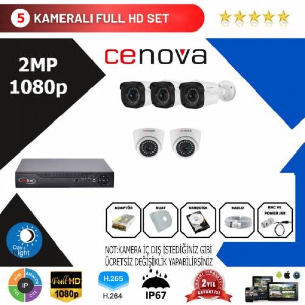 Cenova 5'li Set 2 Mp 1080p Hd Kamera Sistemi…