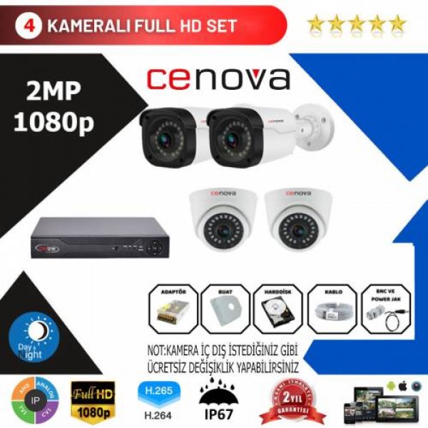 Cenova 4'lü Set 2 Mp 1080p Hd Kamera Sistemi Marka:Cenov…