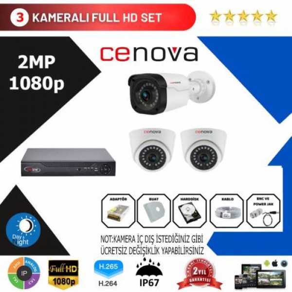 Cenova 3'lü Set 2 Mp 1080p Hd Kamera Sistemi…