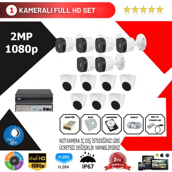 Dahua 13'lü Set 2Mp 1080p Hd Kamera Sistemi…