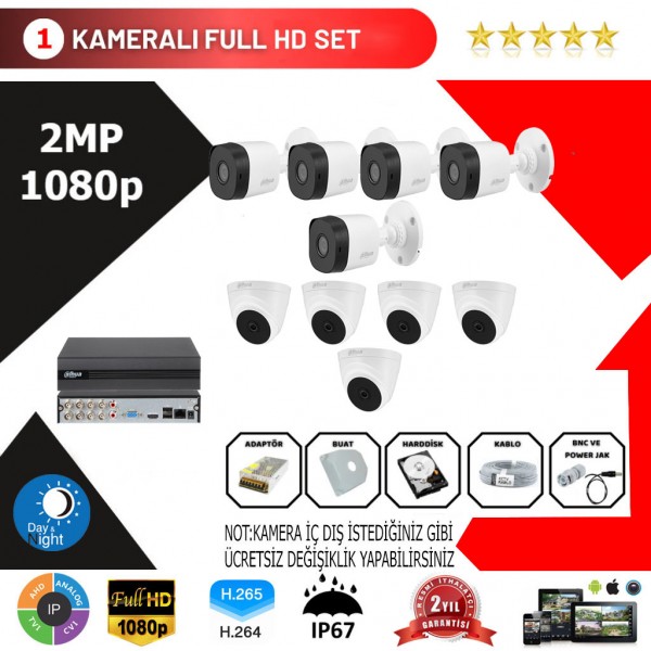 Dahua 10'lu Set 2Mp 1080p Hd Kamera Sistemi…