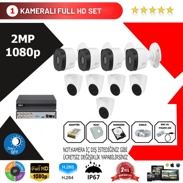 Dahua 9'lu Set 2Mp 1080p Hd Kamera Sistemi…