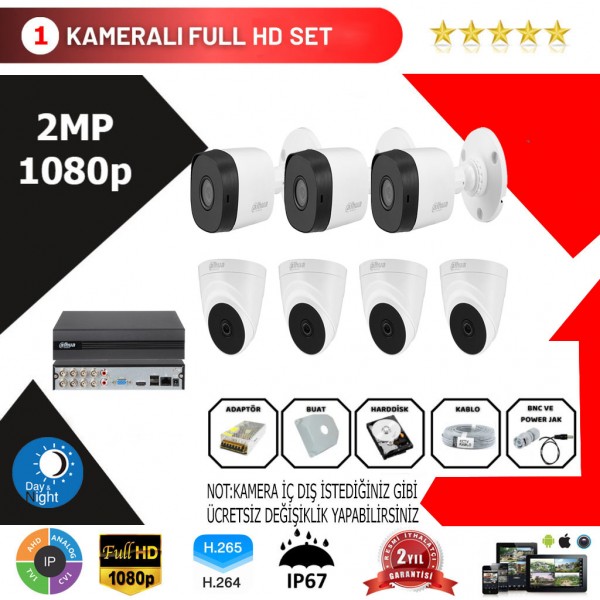 Dahua 7'li Set 2Mp 1080p Hd Kamera Sistemi…