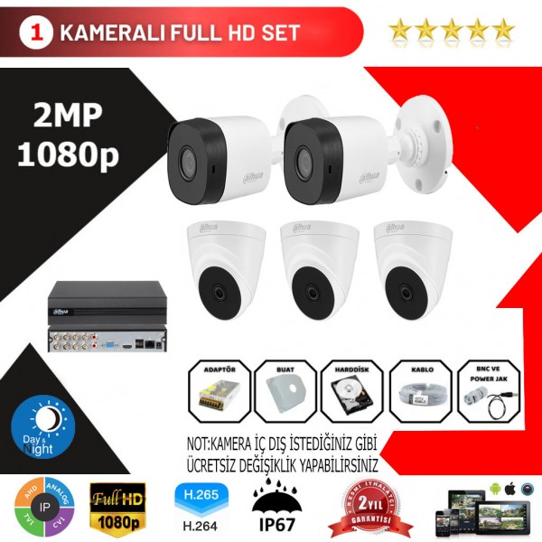 Dahua 5'li Set 2Mp 1080p Hd Kamera Sistemi…