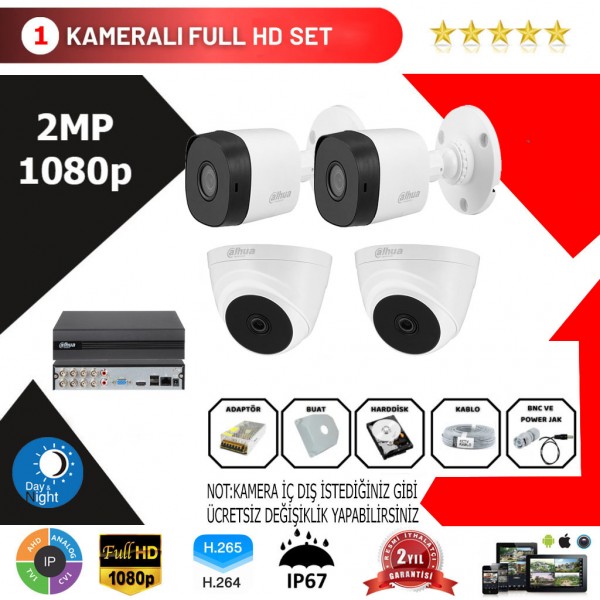 Dahua 4'lü Set 2Mp 1080p Hd Kamera Sistemi…