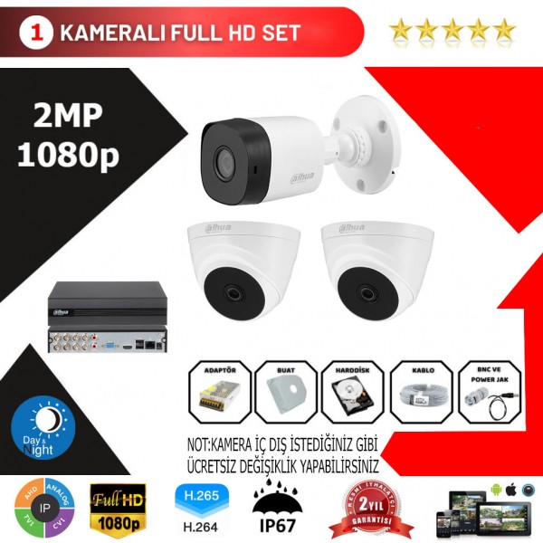 Dahua 3'lü Set 2Mp 1080p Hd Kamera Sistemi…