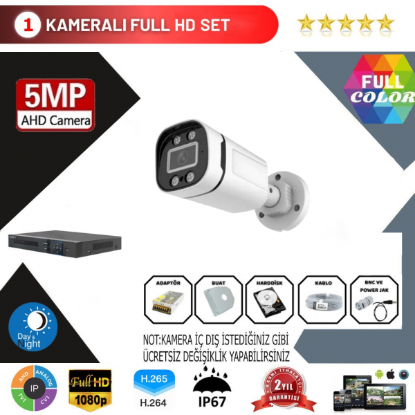 GOLD 1'li Ahd Kamera Seti 5MP 3.6 MM Full Color Serisi…