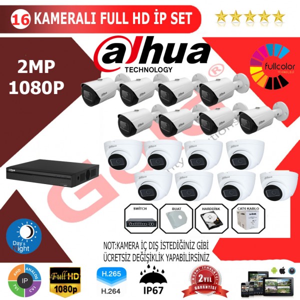 Dahua 16'lı 2MP 1080P İP Kamera Seti…