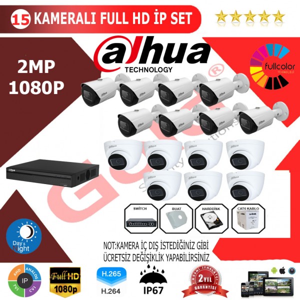 Dahua 15'li 2MP 1080P İP Kamera Seti…