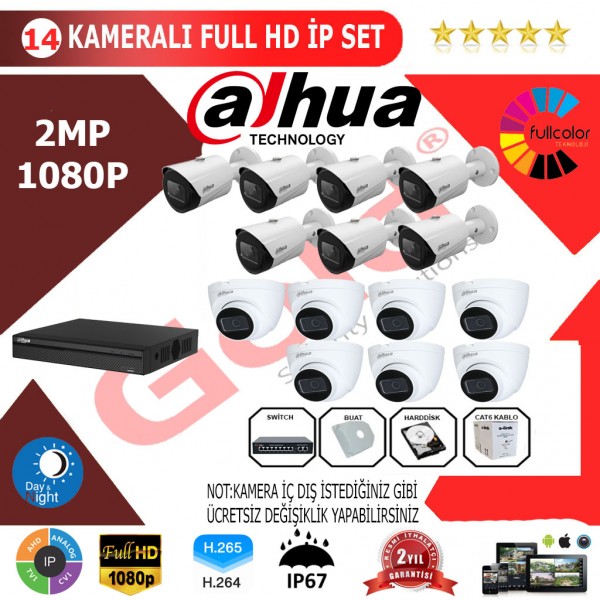 Dahua 14'lü 2MP 1080P İP Kamera Seti…