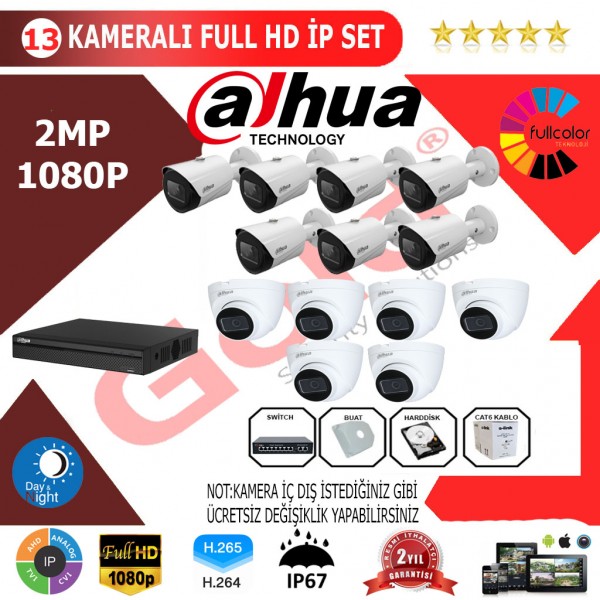 Dahua 13'lü 2MP 1080P İP Kamera Seti…