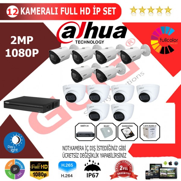 Dahua 12'li 2MP 1080P İP Kamera Seti…