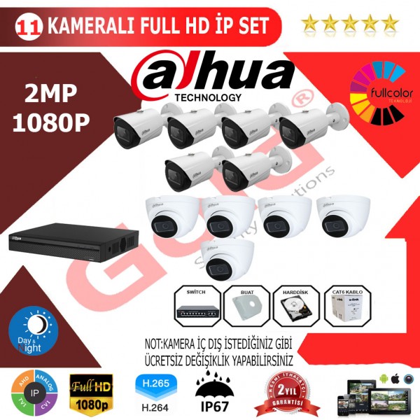 Dahua 11'li 2MP 1080P İP Kamera Seti…