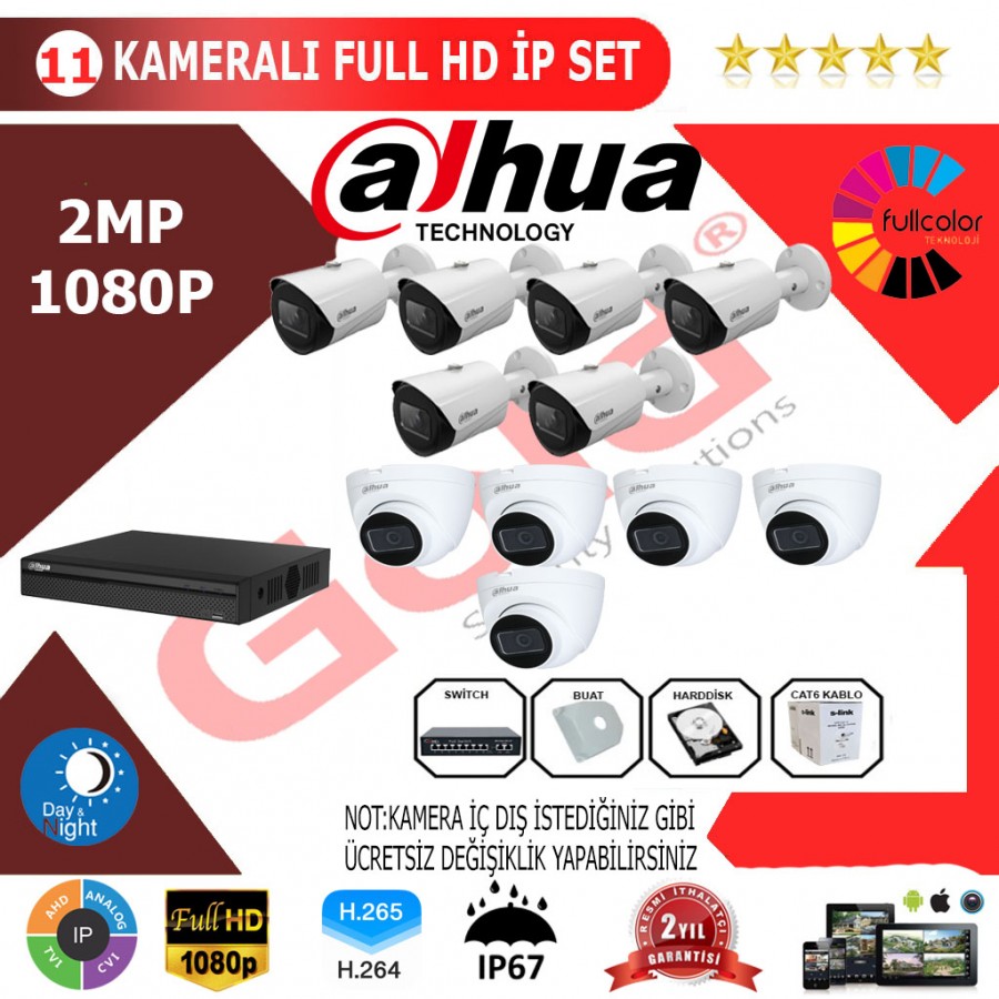 Dahua 11'li 2MP 1080P İP Kamera Seti