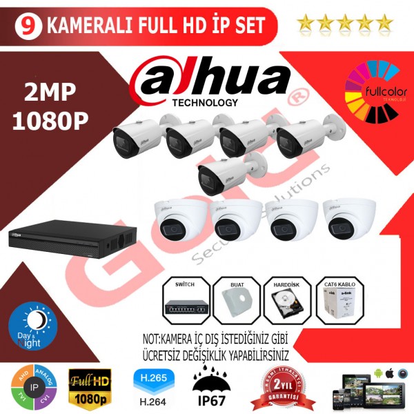 Dahua 9'lu 2MP 1080P İP Kamera Seti…