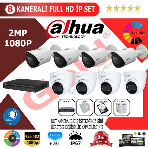 Dahua 8'li 2MP 1080P İP Kamera Seti…