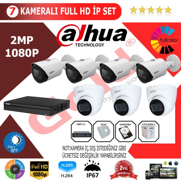 Dahua 7'li 2MP 1080P İP Kamera Seti…