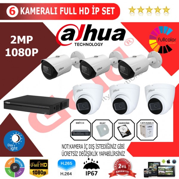 Dahua 6'lı 2MP 1080P İP Kamera Seti…