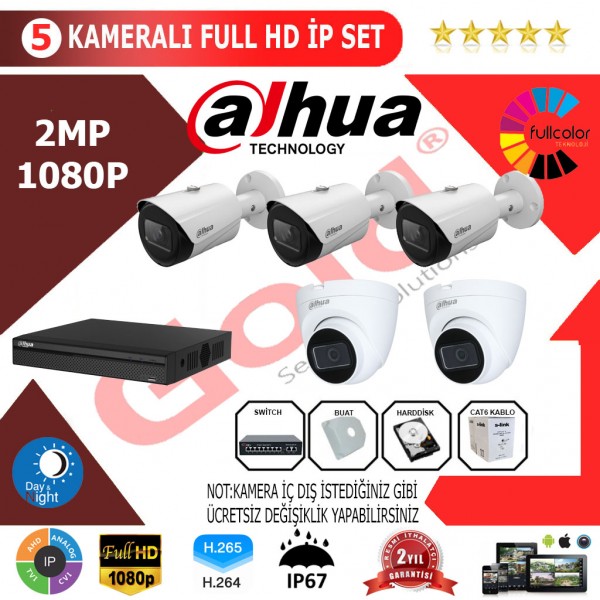 Dahua 5'li 2MP 1080P İP Kamera Seti…