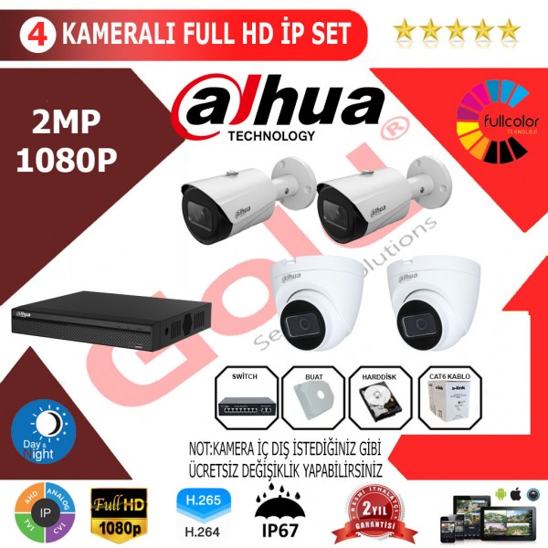 Dahua 4'lü 2MP 1080P İP Kamera Seti…