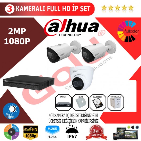 Dahua 3'lü 2MP 1080P İP Kamera Seti…