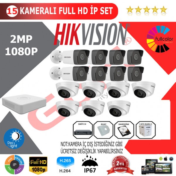 Hikvision 15'li 2MP 1080P İP Kamera Seti…