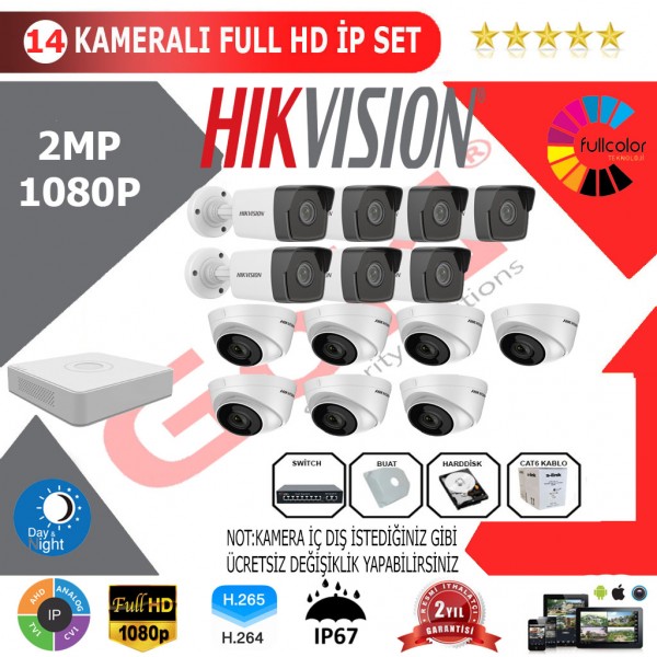 Hikvision 14'lü 2MP 1080P İP Kamera Seti…