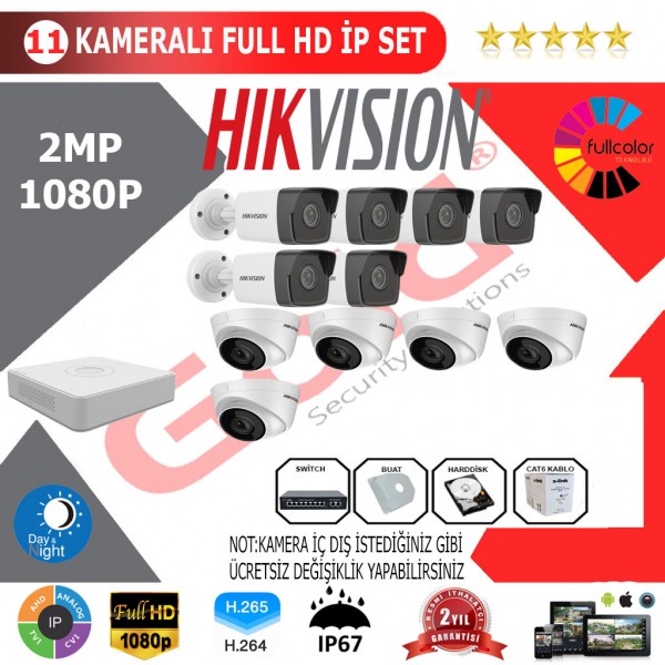 Hikvision 11'li 2MP 1080P İP Kamera Seti…